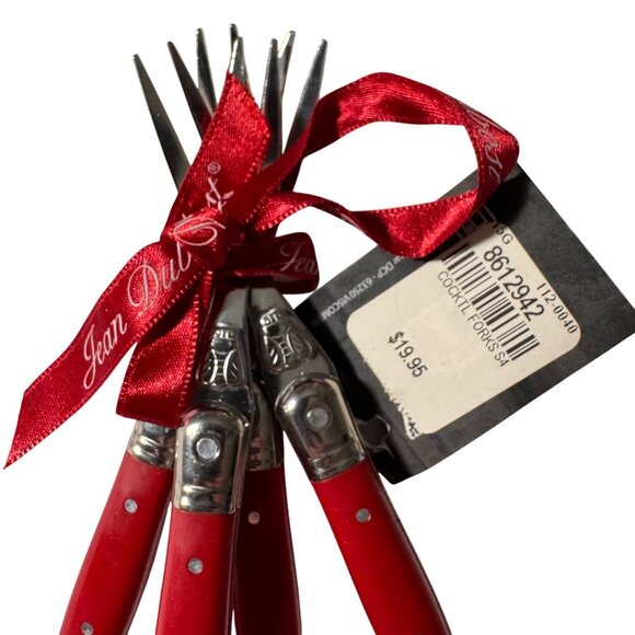 Laguiole Jean Dubost Bee Logo Red Cocktail Fork Set 4-Piece Stainless Steel Gift - Picture 7 of 11